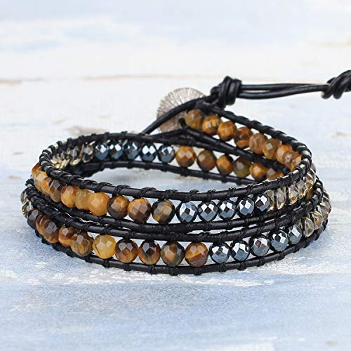 Image of KELITCH Double Wrap Bracelet Women Hand-Braided Turquoise Beads Bracelets Boho Leather Bracelets Bangle