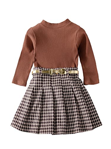 SOLY HUX Toddler Girl s Long Sleeve Tee and Houndstooth Pleated Skirts Set 2 Piece Outfits Multicoloured 100