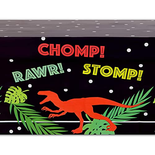 Image of BLUE PANDA Dinosaur Plastic Tablecloth - 54 x 108 in, Black, 3 Pack - Disposable Table Cover for Dinosaur Birthday Party Decor