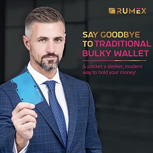 RUMEX Men’s Metal Wallet & Card Holder - RFID Blocking Anti-Theft Slim Wallet for Men - Sleek & Minimalist Metal Design - Men’s Card Organizer & Money Clip - BLUE2