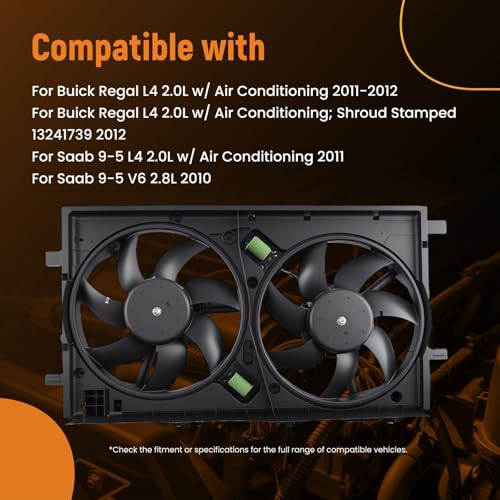 Image of maXpeedingrods Dual Radiator Cooling Fan Assembly for Buick Regal 2011-2012 | for Saab 9-5 2010-2011, 13241733 13241734 622860 w /Shroud