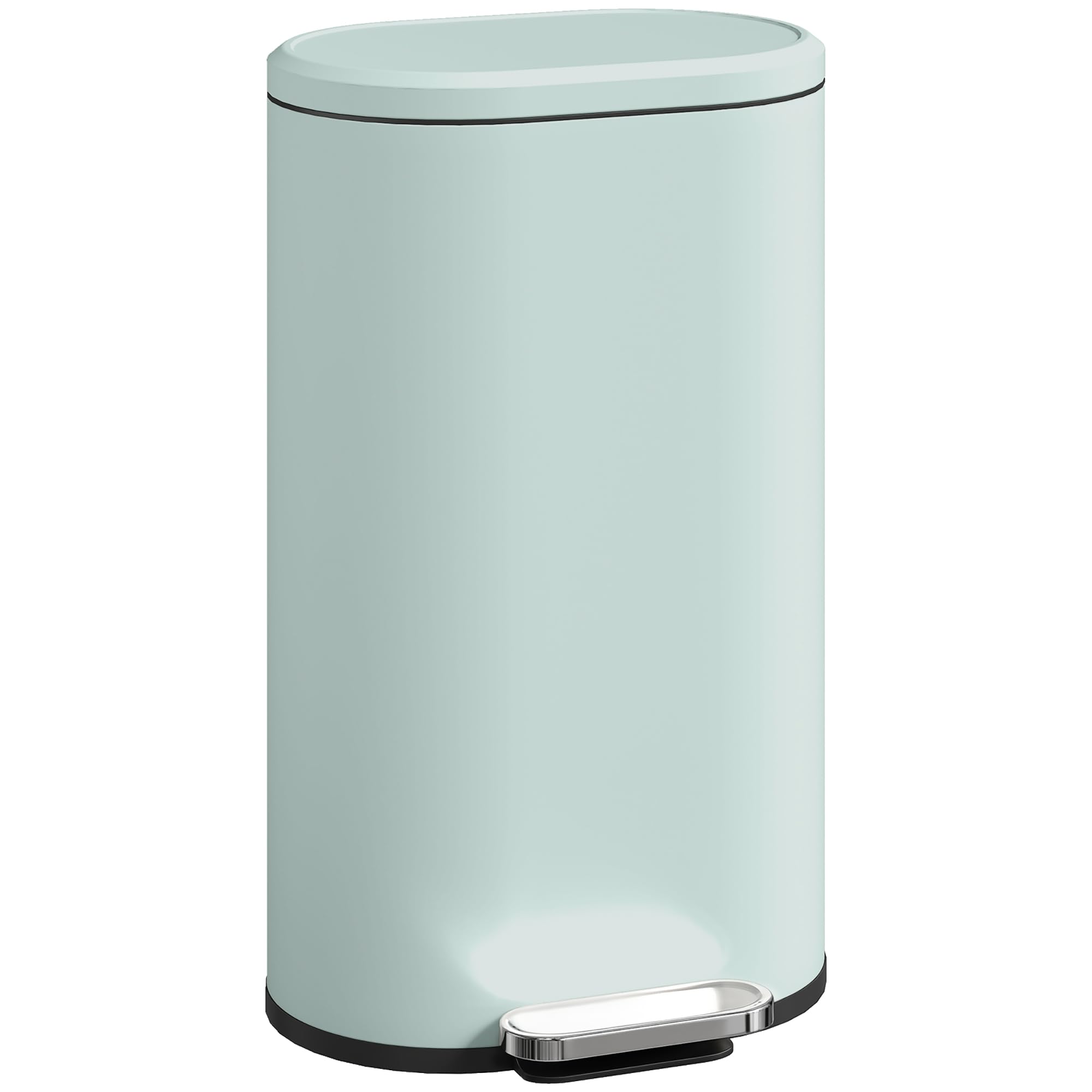 HOMCOM 30L Kitchen Bin with 90ยฐ Stay-Open Lid, Slim Rectangular Pedal Bin with Soft-Close Lid, Removable Inner Bucket for Home Office, Fingerprint-Resistant, Green