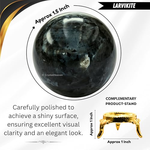 Image of Certified Larvikite Crystal Ball for Meditation - Premium Crystal Vastu Items for Home and Feng Shui Items for Good Luck - Ideal for Pooja Supplies and Spiritual Practices (1.5 inch Inch)