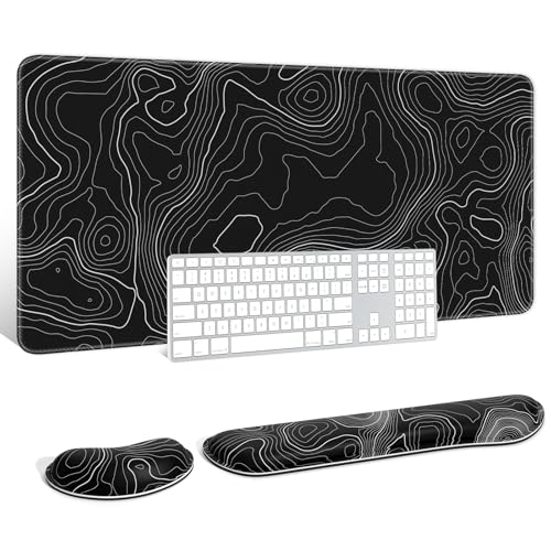 Auhoahsil Large Mouse Pad with Wrist Rests for Keyboard & Mouse, Thick Soft Ergonomic Memory Foam Wrist Supports, Big & Long Desk Mat 35.5 x 15.7 in, for Office Gaming Computer, Black Contour