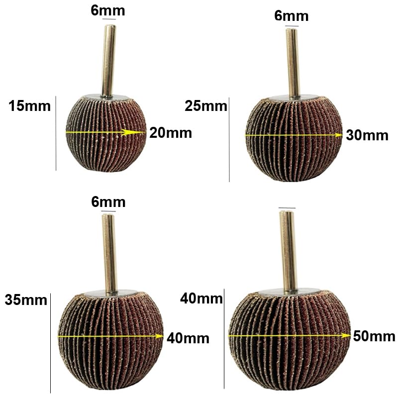 Set di 4 ruote sferiche a lamelle in carta vetrata, grana 60/80/120/180, gambo da 6 mm, utensile rotante for lucidatura abrasiva for smerigliatrici e accessori wanglan(D40)