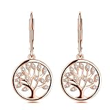 JO WISDOM Pendientes de árbol de la vida Yggdrasil Familia con circonitas y piedra natal para mujer, Circonita cúbica, Circonita cúbica