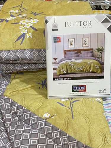 Image of TITOS 100% Pure Cotton 4Pcs Bedding Set, 1 King Size Comforter, 1 King Size Bedsheet, 2 Pillow Covers