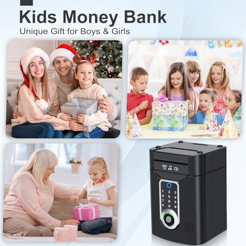 Highttoy Money Box for Kids, Electronic Password Piggy Bank with Touchscreen & Fingerprint, ATM Money Bank for Kids Safe Toy Gifts for 3-12 Year Old Boys Girls, Black - Image 6