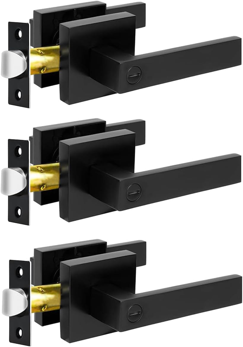 KAOTA Privacy Door Knobs, 3 Pack Atte Black Heavy-Duty Door Knobs, Interior Keyless Doorknob