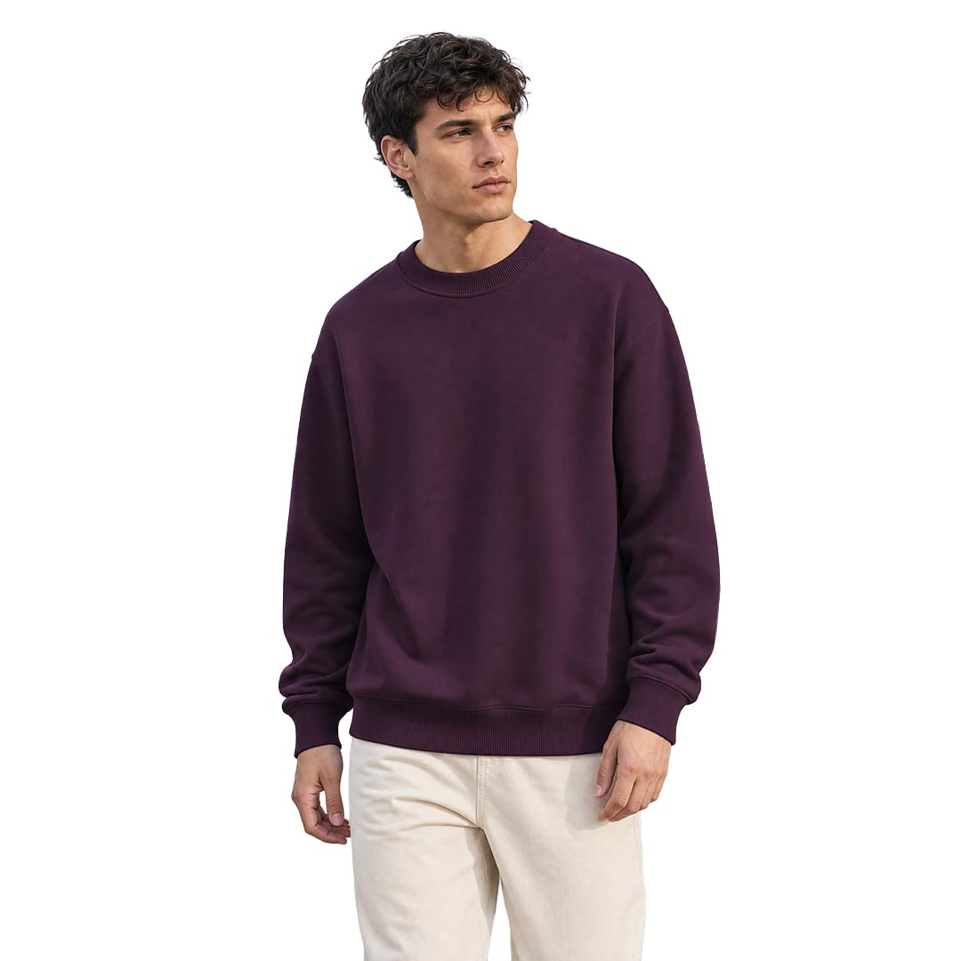 Oversized Sweatshirts for Man Stylish Crew Neck | 280 GSM Rich Cotton Fleece Solid Oversized Fit Full Sleeve Sweatshirt for Men | Stylish Casual Wear Winter Sweatshirt for Men-image-27