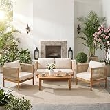 Christopher Knight Home Mayeq 4-Piece Acacia Wood Patio Furniture Set, Outdoor...