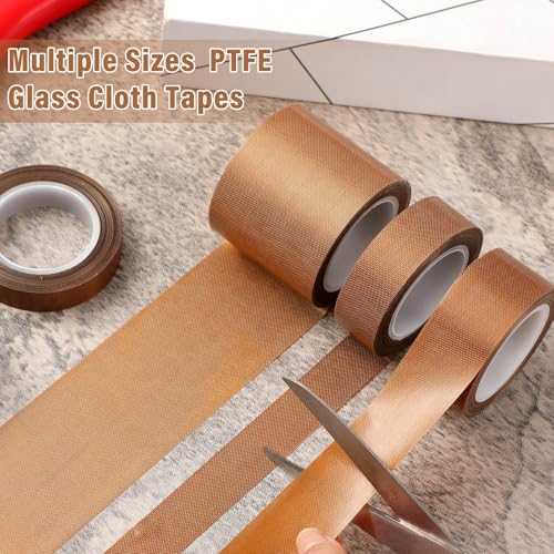 Image of Pangda 4 Rolls Multi-Sized PTFE Glass Cloth Tapes Set 1 /2'', 3 /4'', 1'', 2'' x 33 ft x 0.18mm High Temperature PTFE Fiberglass Adhesive Tape for Vacuum Sealer Machine Electrical
