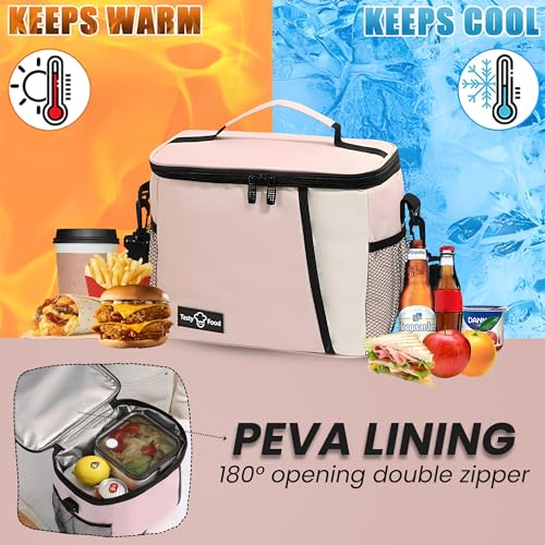 Image of OCEANEVO Insulated Lunch Bag with Luggage Tag, Tiffin Bag for Office with Handle and Shoulder Strap for Men and Women - 25 x 17.5 x 20 Cm - Pink