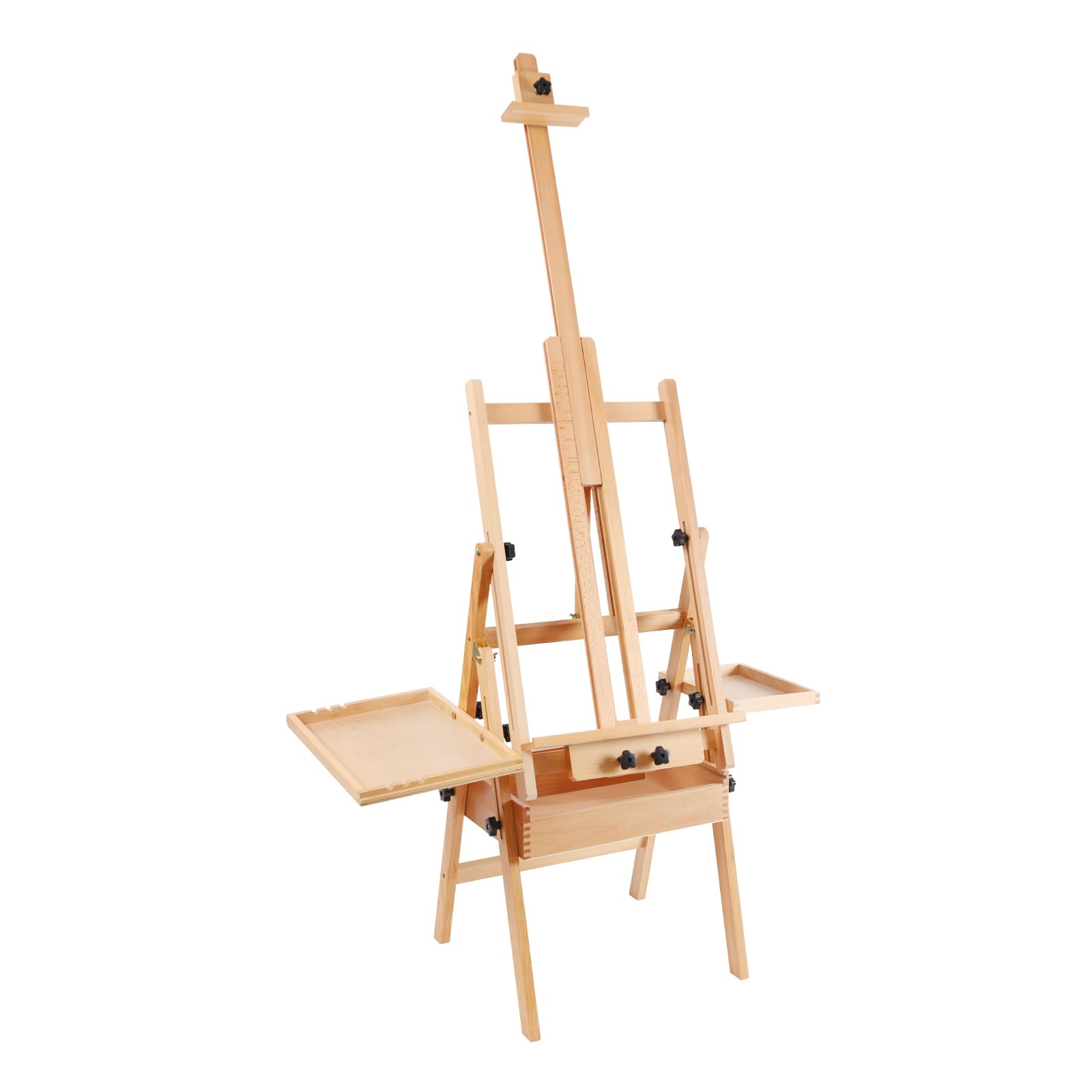 Caballete de taller ajustable de madera, soporte de madera, caballete de estudio con compartimento de almacenamiento, para pintura, soporte de pintura, 44 x 40 x 122-207 cm
