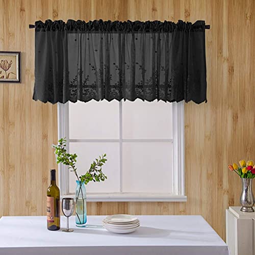 Cortinas cortas para ventanas de cocina, visillos negros bordados de 137x61 cm en pack de 2 3