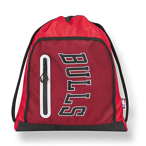 NBA Chicago Bulls - Zaino Scuola con Coulisse Sacca sportiva per Bambini e Ragazzi con Spallacci Anti-Soffocamento con Tasca con Chiusura ZIP Colore - Ufficiale NBA unisex rosso