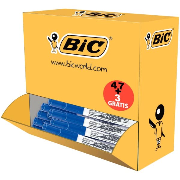 BIC 944107 Effaçables à Sec Marqueurs, 1.5mm Moyenne Pointe Ogive, Bleu, Lot de 50