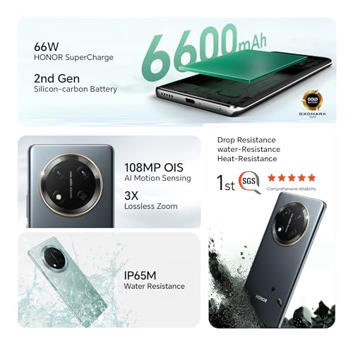 Image of Honor X9c 5G Dual SIM (8GB RAM, 256GB Storage) | Ultra Durable | 108MP AI OIS Camera | 6600mAh Battery | 3840Hz Risk-Free Dimming Display | with Charger (Titanium Black)