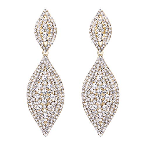 Flyonce Women's Rhinestone Crystal Wedding Bridal 2 Leaf Drop Dangle Chandelier Earrings Gold-Tone