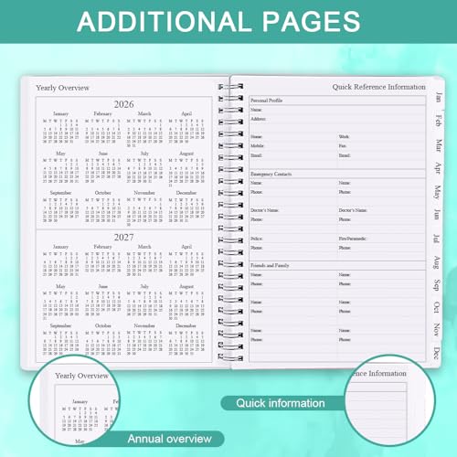 2026 Diary, A5 Weekly Planner with Monthly Tabs, January 2026 - December 2026, Back Pocket, Elastic Closure, Flexible Cover, Twin-Wire Binding, Easy to Organize Your Daily Life, 14.8×21cm, Teal - Image 3