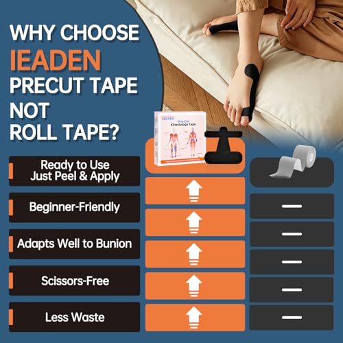 Image of Precut Kinesiology Tape for Bunion, 40 Pcs, Bunion Corrector, Big Toe Support and Pain Relief, Breathable Hypoallergenic Latex-Free Tape (Black)