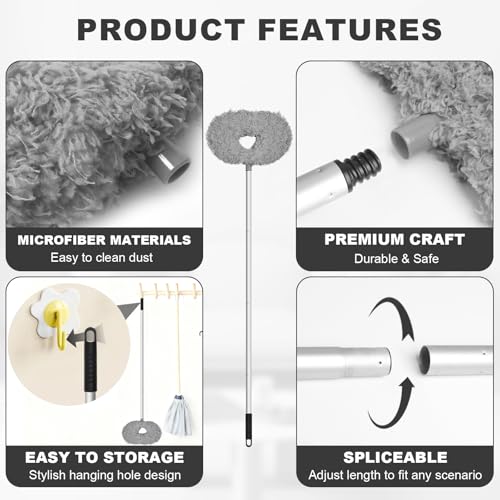 Image of Storystore Ceiling Fan Cleaner Duster - Adjustable Duster with Extension Pole,Dusters for Cleaning Fan Blade, Walls and Cobweb (Grey)