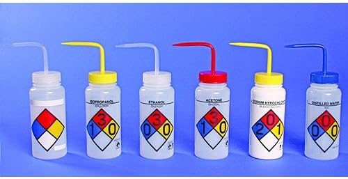 SP Scienceware Bel-Art Right-To-Know Safety-Vented/Labeled Assorted 4-Color Wide-Mouth Wash Bottles; 500ml (16oz), Polyethylene W/Polypropylene Cap (Pack Of 6)