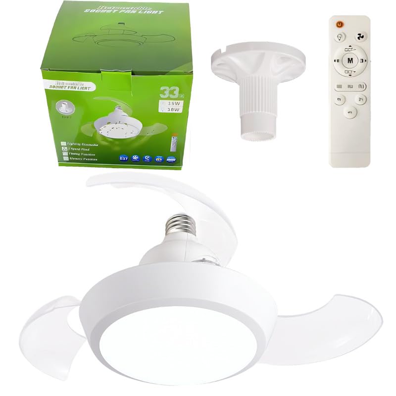 E27 Ventilador de Techo con Luz y Mando a Distancia Regulable 3 aspas Ceiling Fan with Light Retráctil 30w 3 Velocidades LED Silencioso Lámpara Ventilador Techo Smarte Moderna Para Dormitorio, SalóN