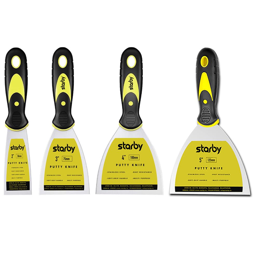 Starby Stainless Steel Putty Knife Set | Pack of 4(2” 3” 4” 5") Putty Scraper Tool for Drywall Finishing, Plaster Scraping, Decals, Wallpaper, Mixing, Cutting & Other Uses