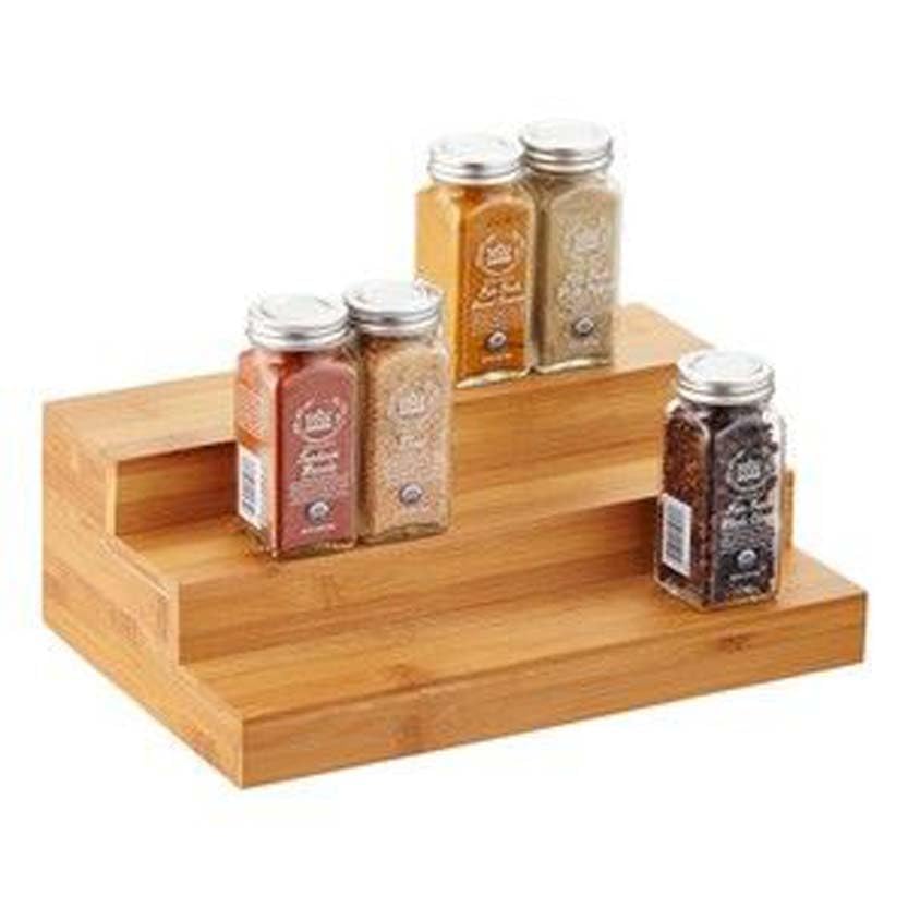 Image of VASIL MART Wood 3 Tiered Floating Shelves Countertop Spice Rack, 3 Tier Spice Organizer For Cabinet Or Kitchen, Stand For Cabinet /Cupboard (Minimalist)