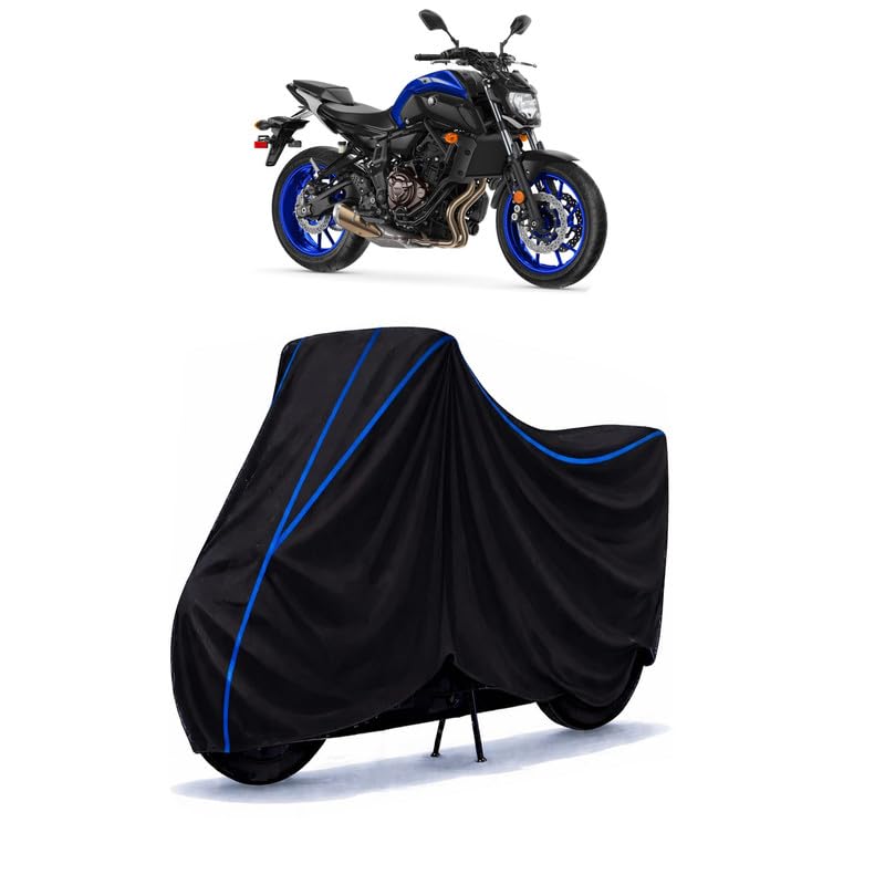Image of MT 15 V2 Deluxe Bike Cover Water Resistant Universal Motorcycle Rain | Heavy Duty UV Protection, Dust, Scratch Indoor Outdoor All Weather with Black Blue Piping Elastic