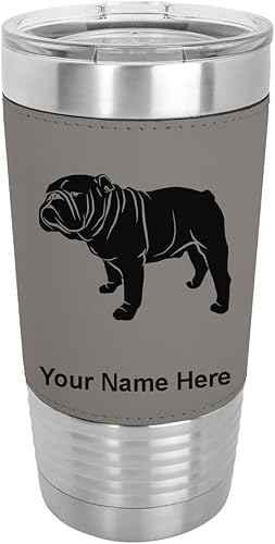 LaserGram Vaso aislado al vacío de 20 onzas perro Bulldog grabado personalizado incluido piel sintética gris