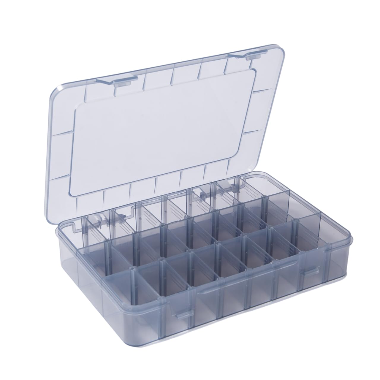 UtiliZenMall 1 Pack 24 Grids Plastic Craft Storage Box, Grey Multi Stackable Plastic Organizer Container for Jewelry, Beads, Bolts, Snacks, Pills & Fishing Tackle - Includes Label Stickers