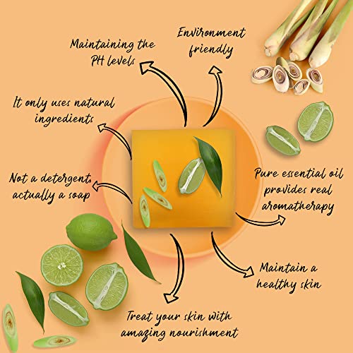 Mastermedi All Natural Soap Bar Lemongrass & Citrus, Softer & Smoother Skin, Handmade Organic Soap Scented With Premium Essential Oils & Natural Flavors, More Moisturizing Than Ordinary Bar Soap, Women & Men's Bar Soap, Pack Of 3 #TOP3