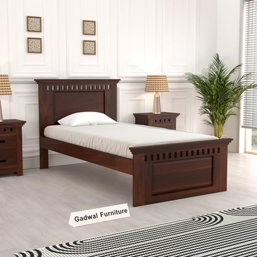 Image of Solid Sheesham Wooden Bed 6X4 Bed Single Bed Without Storage for Bedroom - Single Cot Wooden BedSingle Size for Living Room Guest Room - 12 Month Warranty (Liam Walnut)