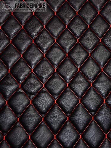 Premium Vinyl Quilted Foam Upholstery Fabric with Durable 3/8" Backing - 52" Wide, Dynamic Black with HQ Red Thread Design, Sold by the Yard 4 Premium Vinyl Quilted Foam Upholstery Fabric with Durable 3/8" Backing - 52" Wide, Dynamic Black with HQ Red Thread Design, Sold by the Yard - Image 3