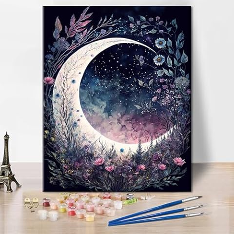 TUMOVO Paint by Number for Adults - Moon Floral Paint by Numbers Adult Paint by Number Kits On Canvas DIY Painting for Adults Kids Paint by Number Adult Paint by Number Kits Arts Craft, 16"x20" Cover