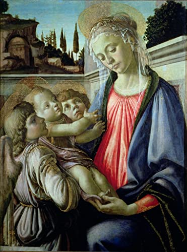 Poster Botticelli femme et enfant avec anges, cadeau d'art unique 58x90