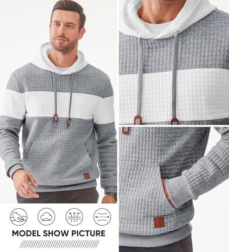 Jmierr Men'S Waffle Drawstring Hoodie Shirt Casual Waffle Knitted Pullover Solid Long Sleeve Sweatershirts Stylish Hip Hop Street Wear thumb #2