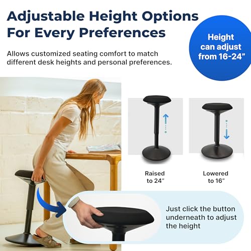 Image of Backerz Standing Desk Stool Chair, Height Adjustable Stool 16-24 inch for Office and Classroom, Swivel seat, Anti-Slip Bottom Ergonomic Wobble Stool with Rocking Motion, Black