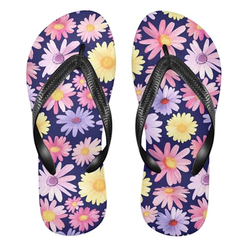 Sinestour Flowers Pink Yellow Flip Flops for Beach Thong Sandals Anti-slip Lightweight Beach Slippers for Indoor Outdoor House