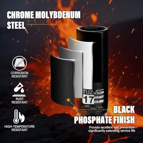 Image of 1 /2 Inch Drive 17mm Deep Metric Impact Socket,CR-MO,6 Point Radius Corner Design,Square Chamfered Opening,Axle Nut Impact Grade Socket for Easy Removal