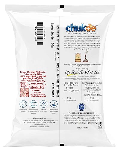 Image of Chukde Roasted Phool Makhana - Fox Nuts - 200 Gram (100 Gm x 2) Low-Calorie, Rich in Protein, Antioxidants, and Heart-Healthy Snack. Ideal for Sabzi, Kheer, Pilaf, and Curries.