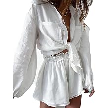 Womens Open Front Bow Long Sleeved Flared Shorts Set Casual 2-Piece Set