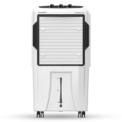 Crompton Optimus Desert Air Cooler- 100L; with 18? Fan, Everlast Pump, Large & Easy Clean Ice Chamber, Humidity Control; White & Black