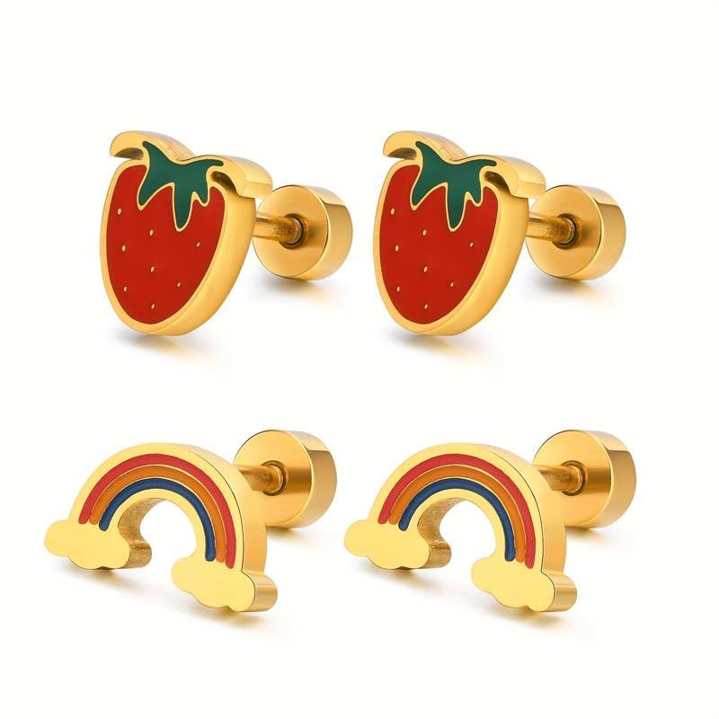 El Regalo 2 Pairs Waterproof Red Strawberry & Cloud Rainbow Stud Earrings for Women Teens Girls - Stainless Steel Hypoallergenic Dainty Small Piercing Earrings Search this page (Golden) (B0CSSQYRJ2) Amazon Price History, Amazon Price Tracker