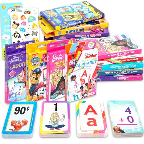 Bulk Licensed Flash Cards for Toddlers - 9 Packs of Flashcards Learning Set Featuring Hello Kitty, Paw Patrol, Spongebob, Disney Princess, More |...