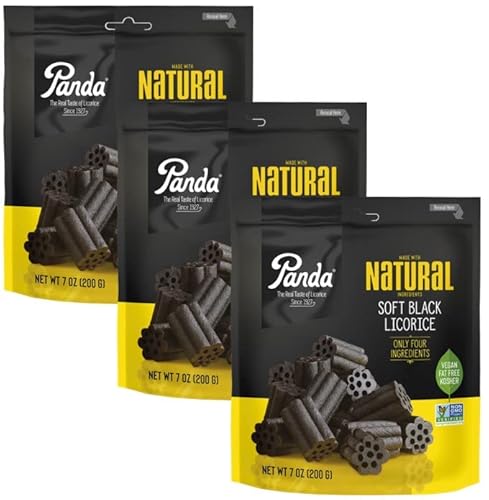 Panda All Natural Black Soft Licorice, With Omegapak Starlight Mints, Bundle Of 3 Bags, 200G Or 7 Oz. Each #TOP1