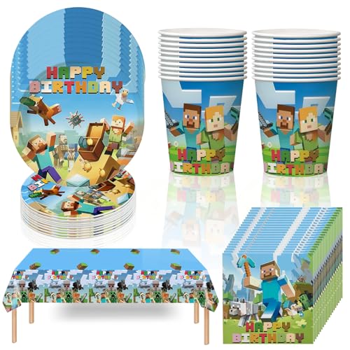 Sinmaklin 61-Piece Party Decoration & Tableware Set | Birthday Supplies for 20 Guests with 20 Plates, 20 Napkins, 20 Cups & 1 Tablecloth