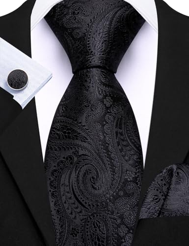 Image of Barry.Wang 6 PCS Men Ties Set Silk Business Fashion Woven Necktie Handkerchief Cufflinks Paisley Stripe Wedding Party
